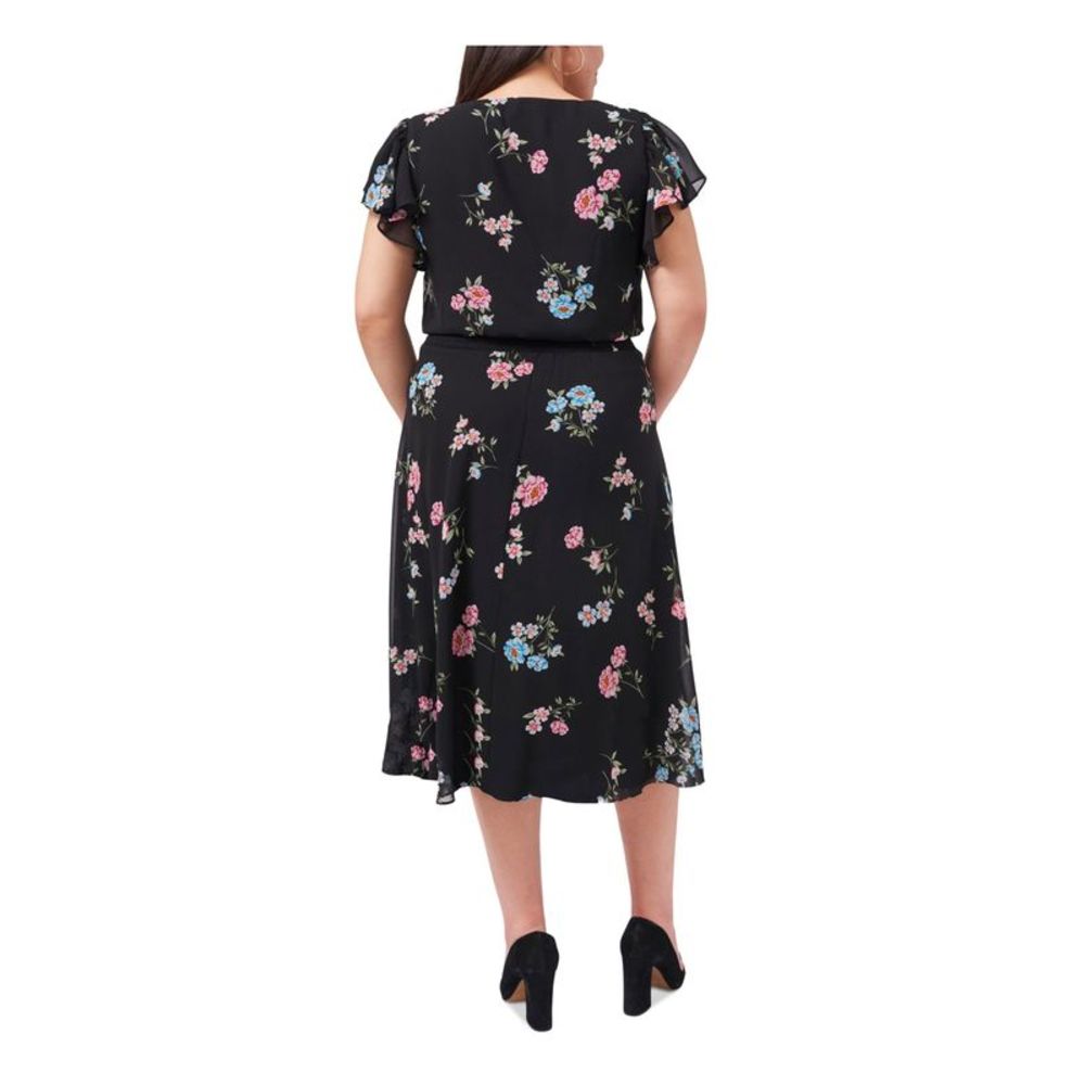 MSK Womens Black Waist Lined Flutter Sleeve Midi Sheath Dress Plus 2X - Picture 2 of 4
